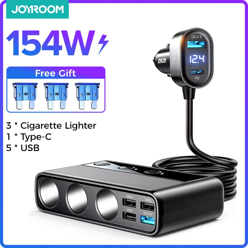 JR-CL06 154W Car cigarette lighter adapter with three sockets PD+QC3.0 –  JOYROOM