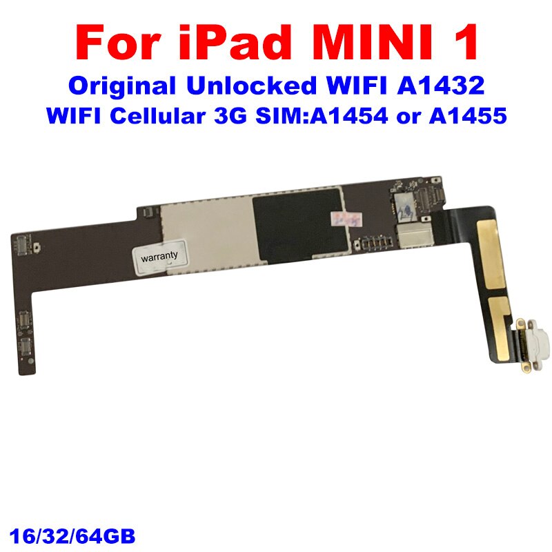 A1432 wifiVersion A1454 or A1455 Original no icloud for Ipad MINI 1 Motherboard for Ipad MINI1 Logic boards with IOS System