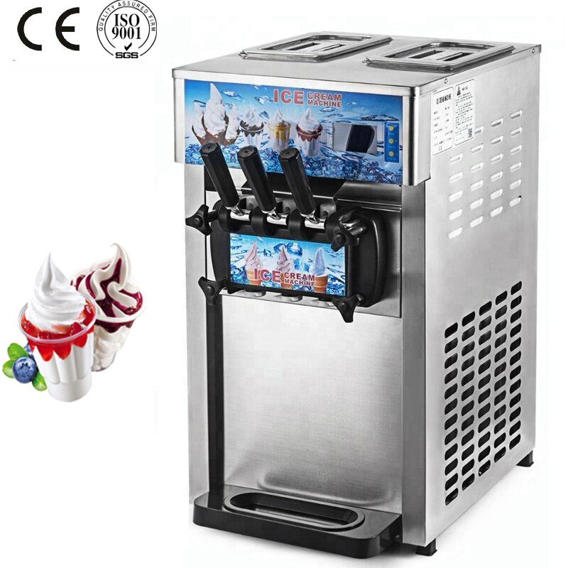 Commercial Soft Serve Ice Cream Machine Electric 18L/H 3 Flavors Sweet Cone Ice Cream Maker 110V/220V 1200W