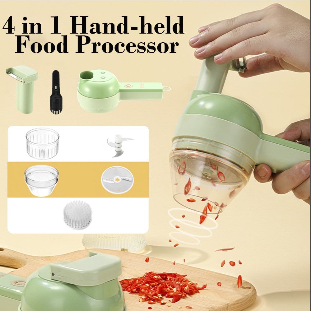 WHDPETS Food Processor Electric Garlic Grinder 4 IN 1 Hand Held Multifunctional Vegetable Cutter Set USB Wireless Garlic masher