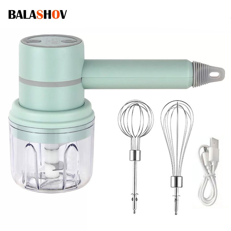 2In1 Rechargeable Garlic Ginger Chopper Electric Egg Beater Whisk Wireless Automatic Meat Food Machine Handheld Mix Kitchen Tool