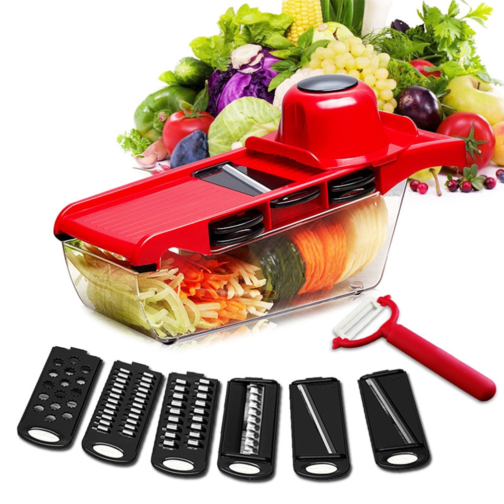 7IN1 Multifunctional Vegetable Cutter Grater Food Slicers Shredders With 6 Blade Potatoes Carrots Manual Vegetable Cutting Tool