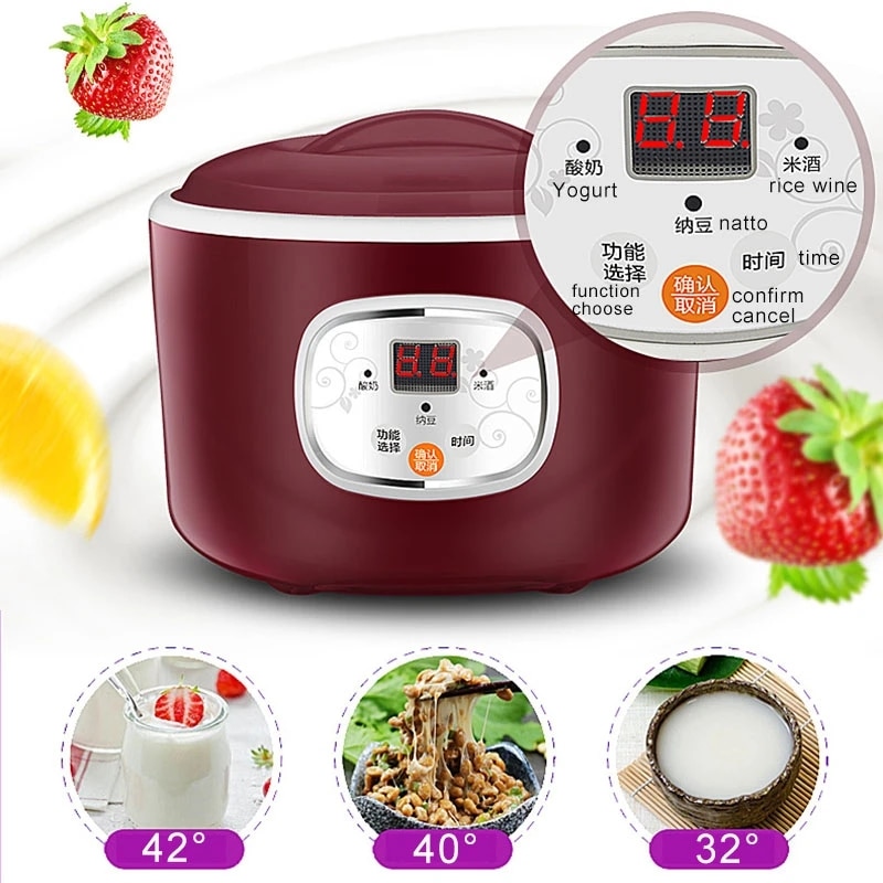 220V Electric Automatic Yogurt Maker Machine Constant Temperature Kitchen Tools Rice Wine Natto Machine Stainless Steel Liner