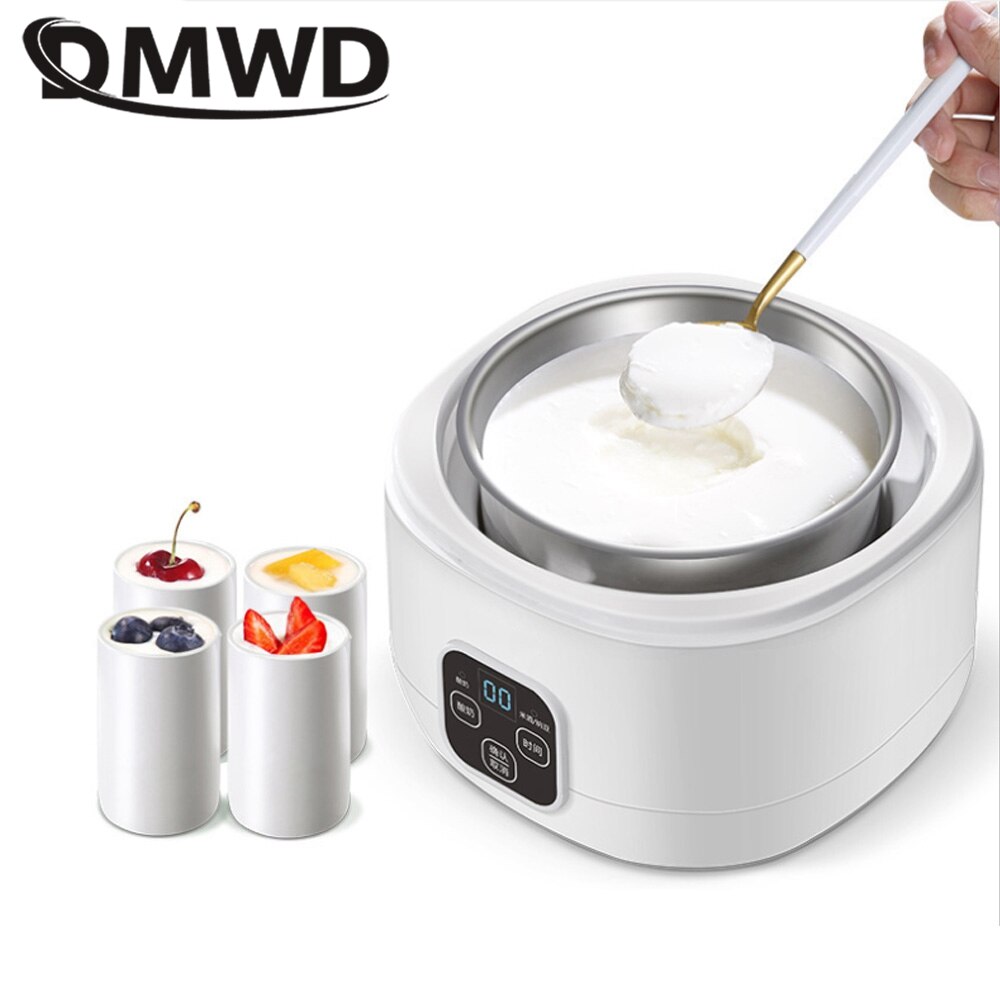 DMWD 1L Electric Yogurt Maker Household Automatic Fermentation Natto Rice Wine Machine Stainless Steel liner Ceramic Cup Tank EU