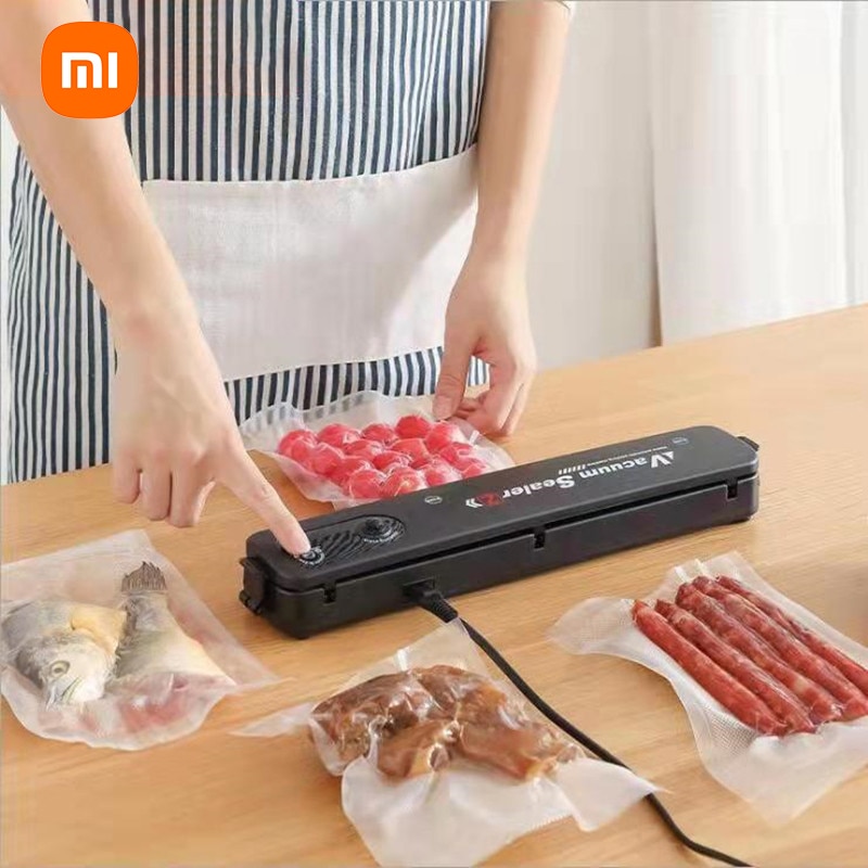 Xiaomi 220V Household Food Vacuum Sealer Food Packaging Machine Film Sealer Vacuum Packer With 10pcs Vacuum Bags Kichen Tool