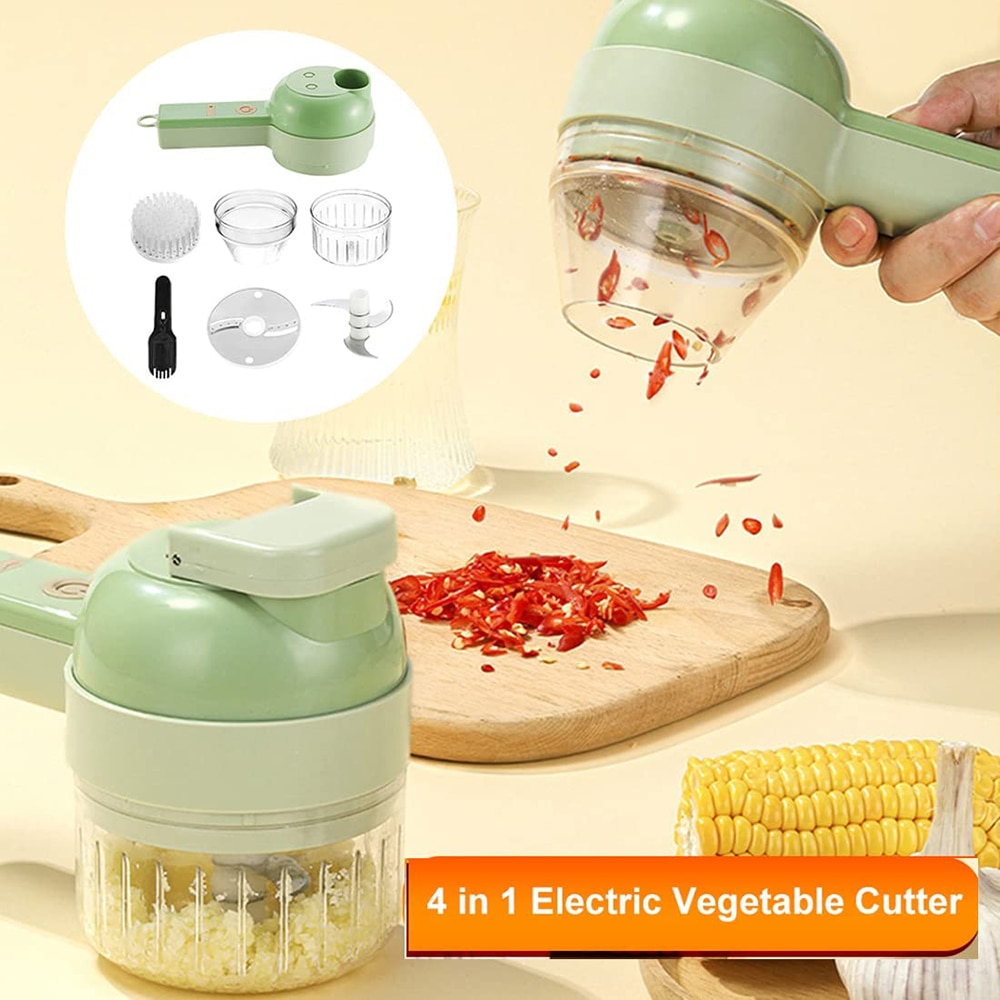 4 In 1 Handheld Electric Vegetable Cutter Set Multifunctional Blenders Grinder Chili Vegetable Slicer Food Crusher Kitchen Tool