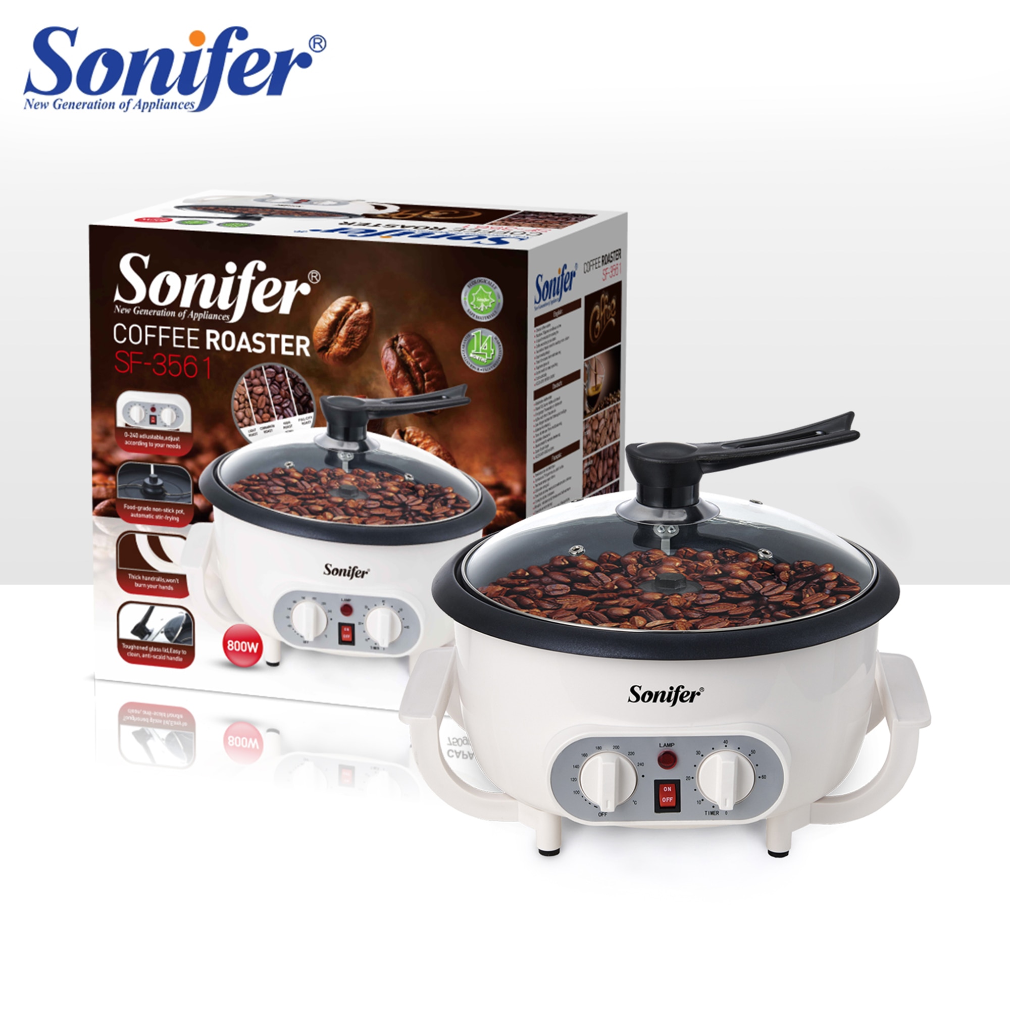 Electric Coffee Bean Baked Roaster Coffee Peanut Beans Baking Stove Popcorn Make Dryer Roasting Machine Grain Drying Sonifer