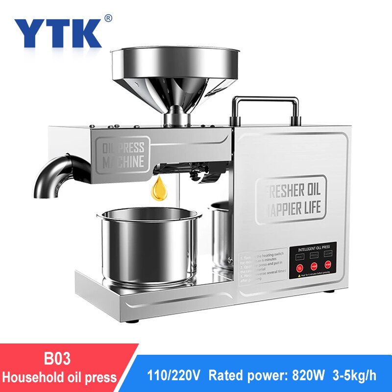 B03 Household Stainless Steel Oil Press 820W High Extraction Cold And Hot Press Sesame Peanut Coconut Meat Walnut Kernel