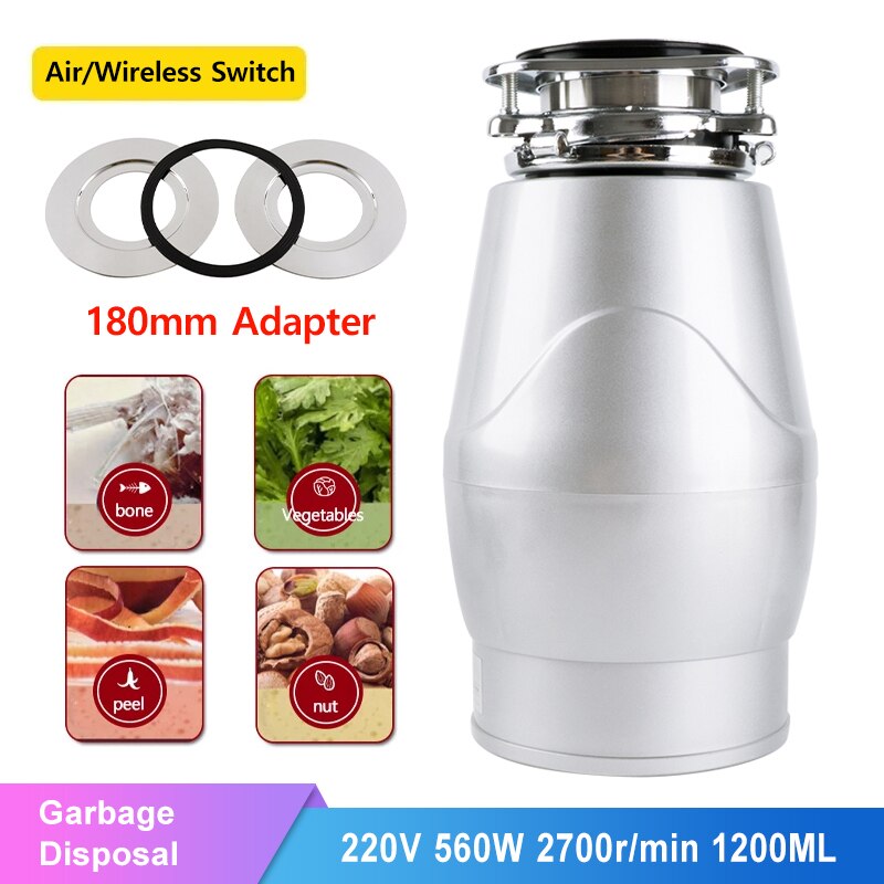 560W Food Garbage Disposal Stainless Steel Crusher Waste Disposer For Residue Processor Kitchen Food Grinder