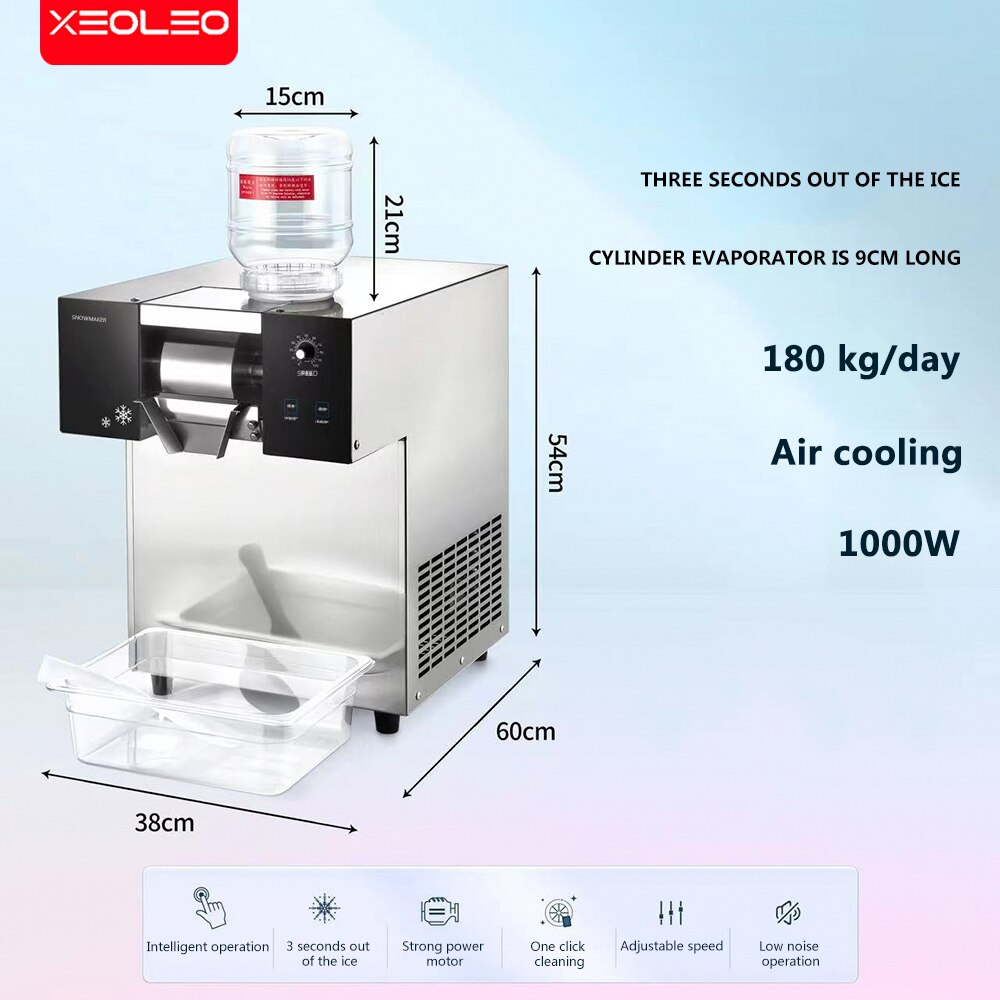 XEOLEO Commercial Snowflake Ice Machine 1000W Snowflake Crusher Korea Bingsu Machine 180kg/24h Snow Ice Maker