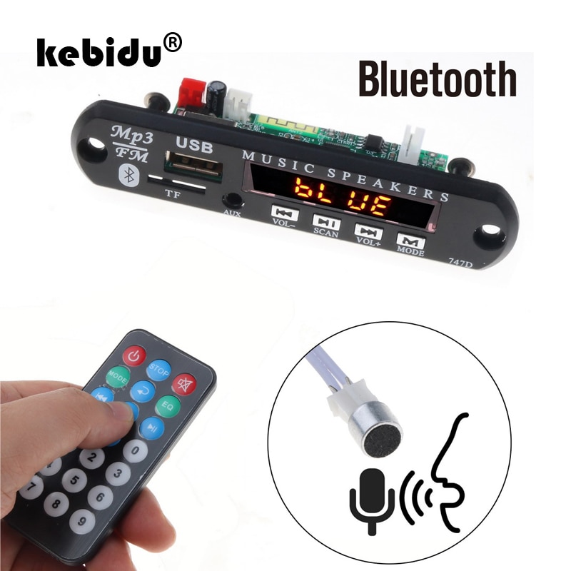 kebidu Bluetooth Handfree Car Kit 5V-12V MP3 Player TF USB 3.5 Mm AUX Audio Decoder Board FM Radio For Car For Iphone Android