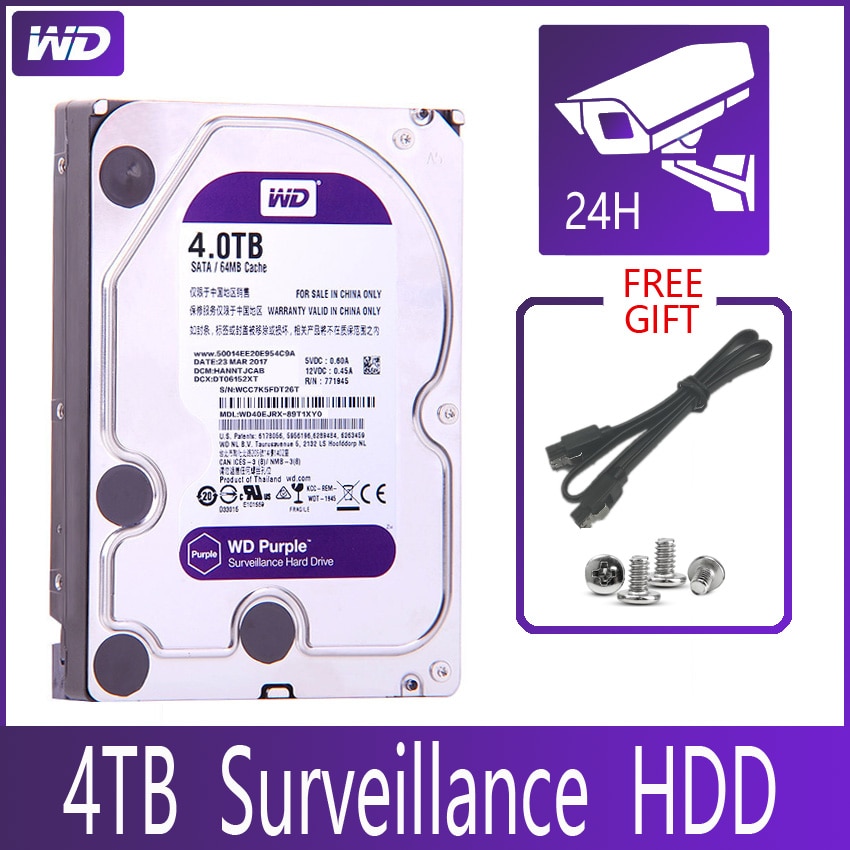 WD PURPLE Surveillance 4TB Hard Drive Disk SATA III 64M 3.5