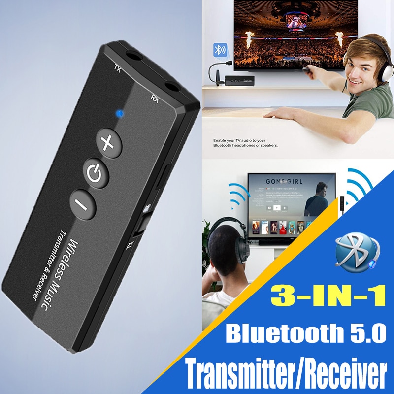 Bluetooth Audio Receiver Transmitter V5.0 Wireless Audio EDR Dongle 3.5mm Jack Aux 3 in 1 Adapter for Home TV Headphone PC Car