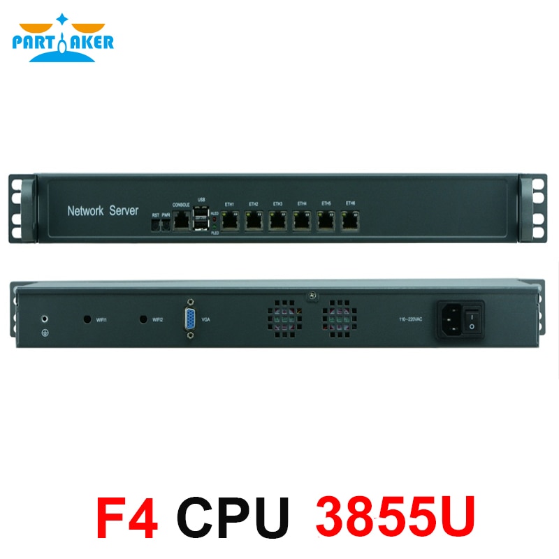 Partaker F4 Intel Celeron 3855U pfsense firewall cheap mini server computer with 6 intel 1000M LAN Port