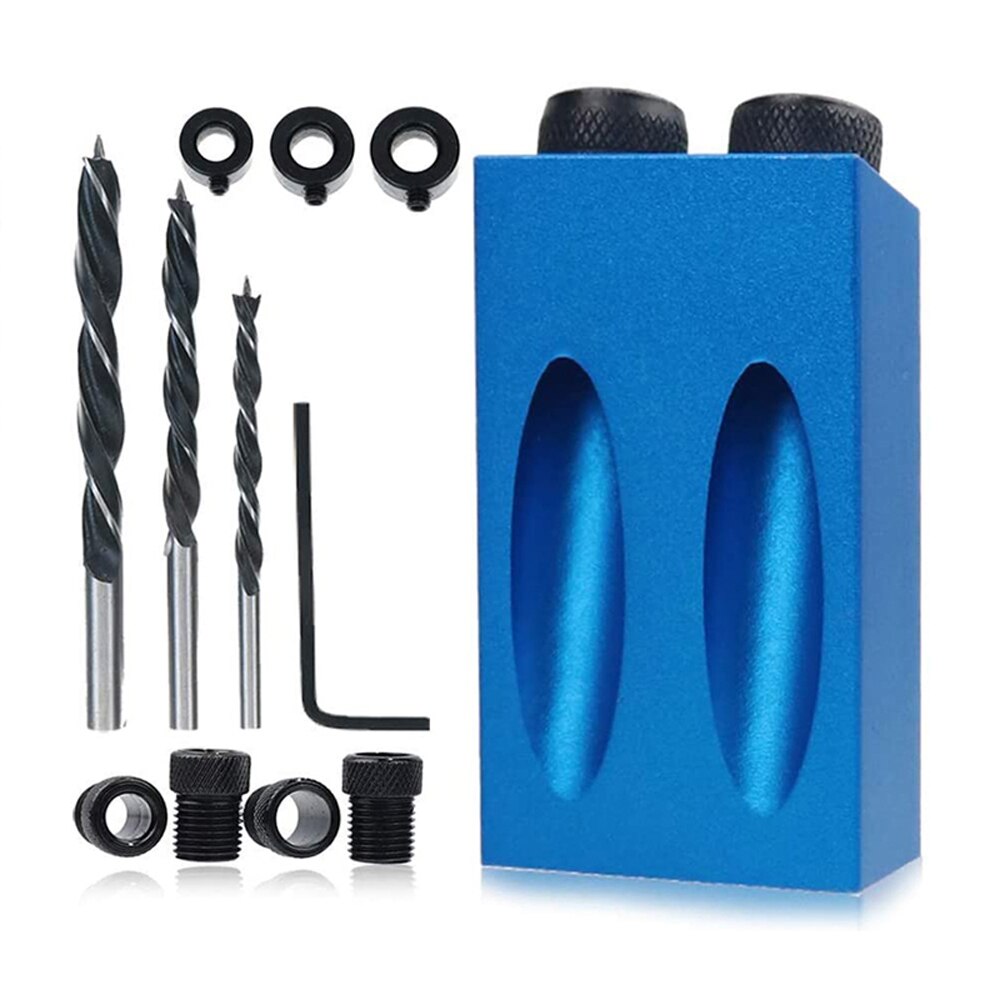 New Pocket Hole Jig Kit 15 Degree Angle Drill Guide Set Woodworking Oblique Hole Locator Drill Bits Hole DIY Carpentry Tools