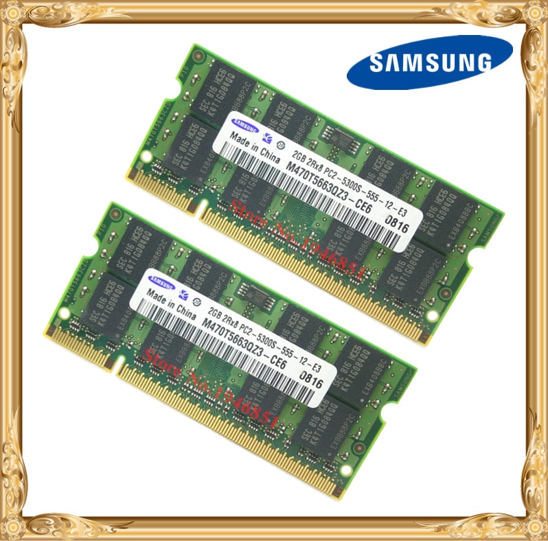 Samsung Laptop Memory 4GB 2x2GB 667MHz PC2-5300 DDR2 Notebook RAM 4G 667 5300S 2G 200-pin SO-DIMM Free Shipping
