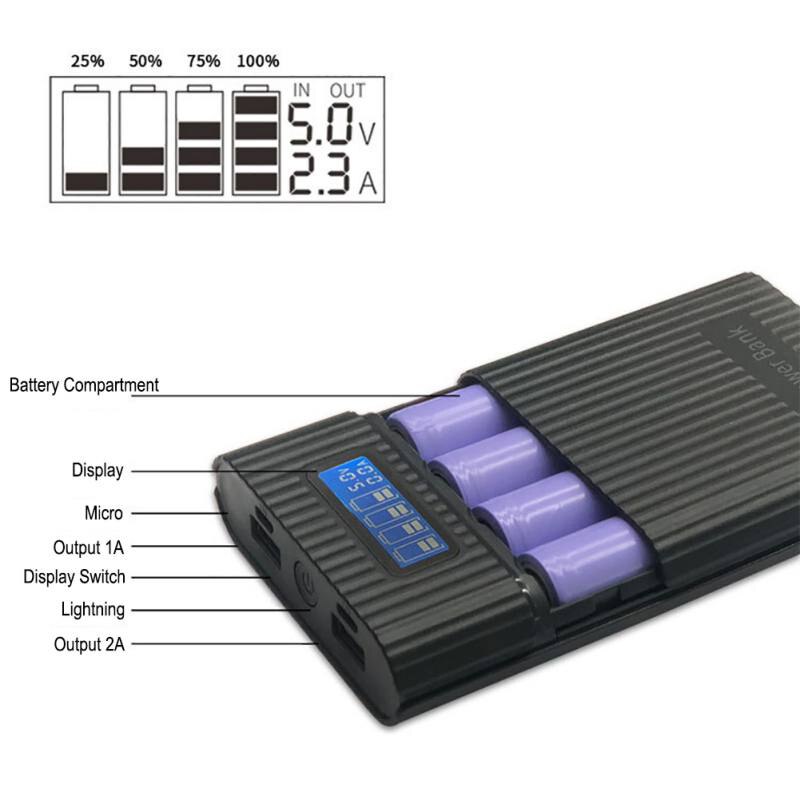 4 X 18650 DIY LCD Display Battery Bank Portable Battery Shell Box Case DIY KIT Digital Power Bank Battery Storage Cases