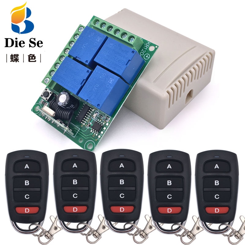 433MHz Universal Wireless Remote DC 12V 4CH rf Relay and Transmitter Remote Garage/LED/Light/Fan/Home appliance Control switch