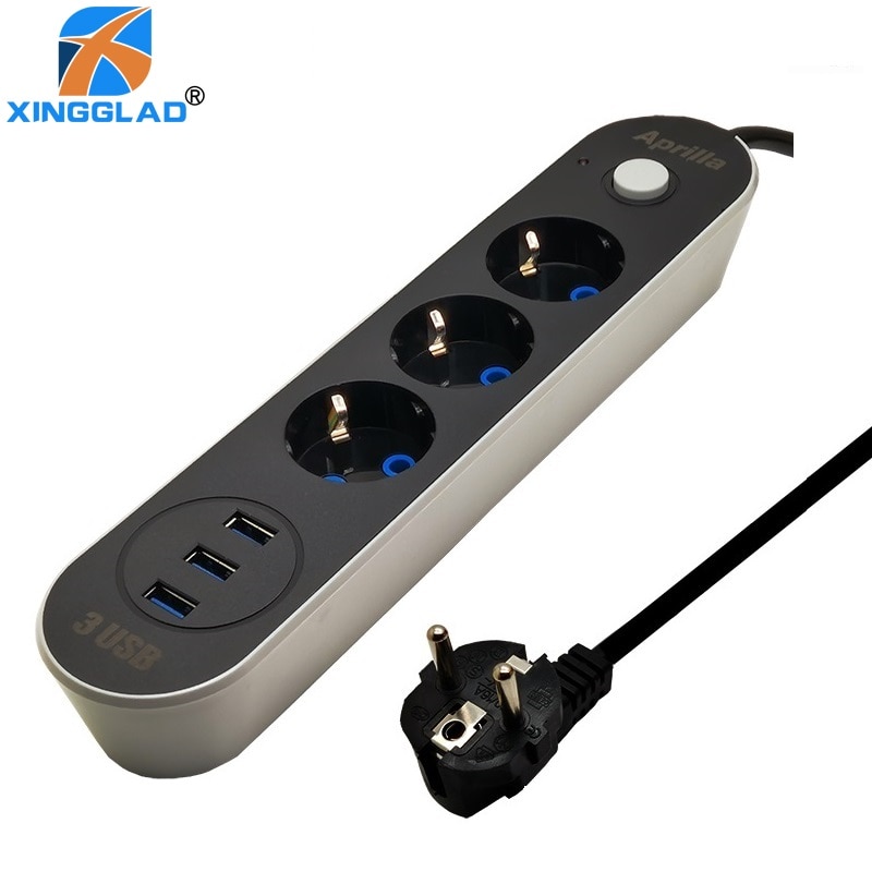 2 Round Pin EU RUS Plug Power Strip Switch Universal Outlets 3 USB Electrical Extension 2M 3M Cable Network Filter for Phones