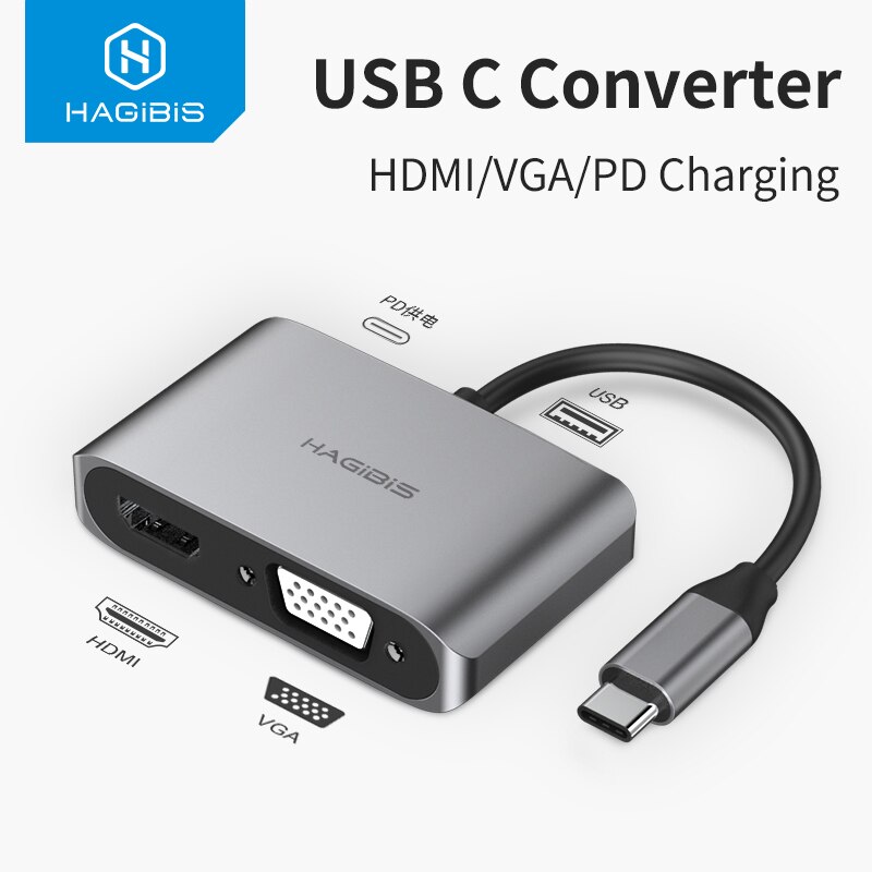 Hagibis USB C Hub VGA Adapter Type C to HDMI-compatible 4K Thunderbolt 3 for Samsung Galaxy S10/S9/S8 Huawei Mate 20/P30 Pro
