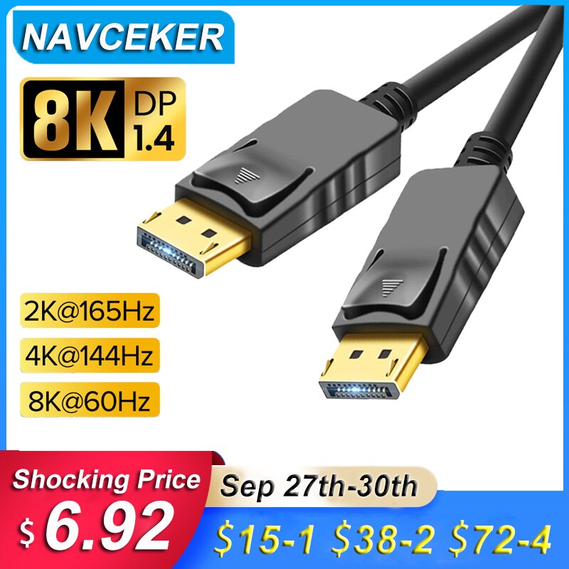 4K 144Hz Displayport 1.4 Cable Video Audio Displayport Cable 1.4 to DP Cable 1.4 8K DP 1.4 Cable For Monitor Projector Laptop PC