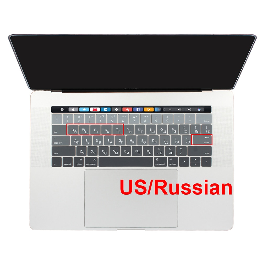 US USA Enter Russian Arabic Ukraine English Layout Thin Soft Silicone Keyboard Cover for Macbook Pro 13 15 Touch Bar 2019 2018