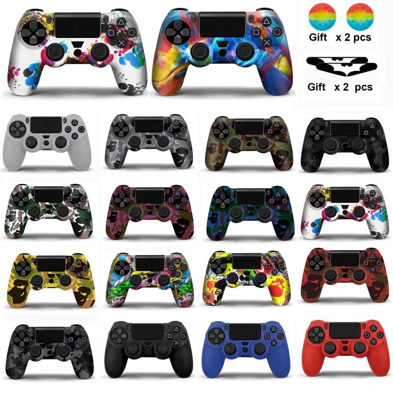 Soft Silicone Case Cover For Sony PS4 Controller  For PS4 Gamepad joystick with 2 thumbsticks Grips Caps Skin