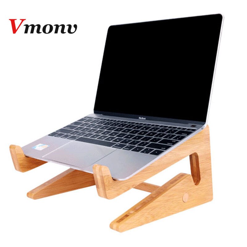 Vmonv Increased Height Bamboo Laptop Stand Holder for Macbook Air Pro Retina 13 15 Inch Notebook PC Vertical Base Stand Mount