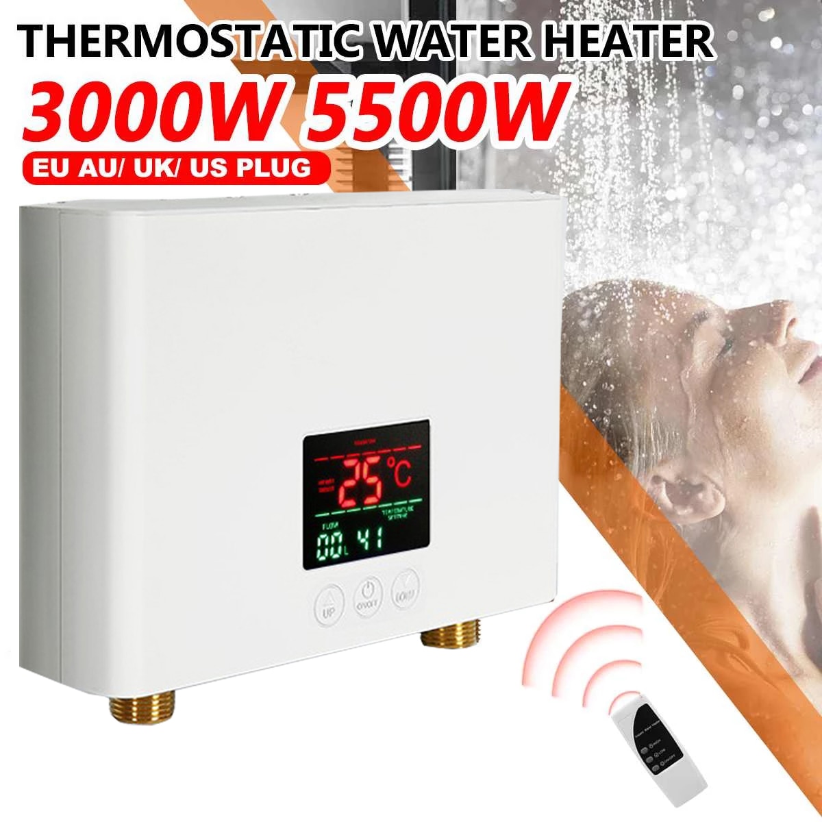 Electric Tankless Water Heater 5500W for Hot Water Heating Kitchen Bathroom Shower Wall or Floor Mounted Can Adjust Temperature