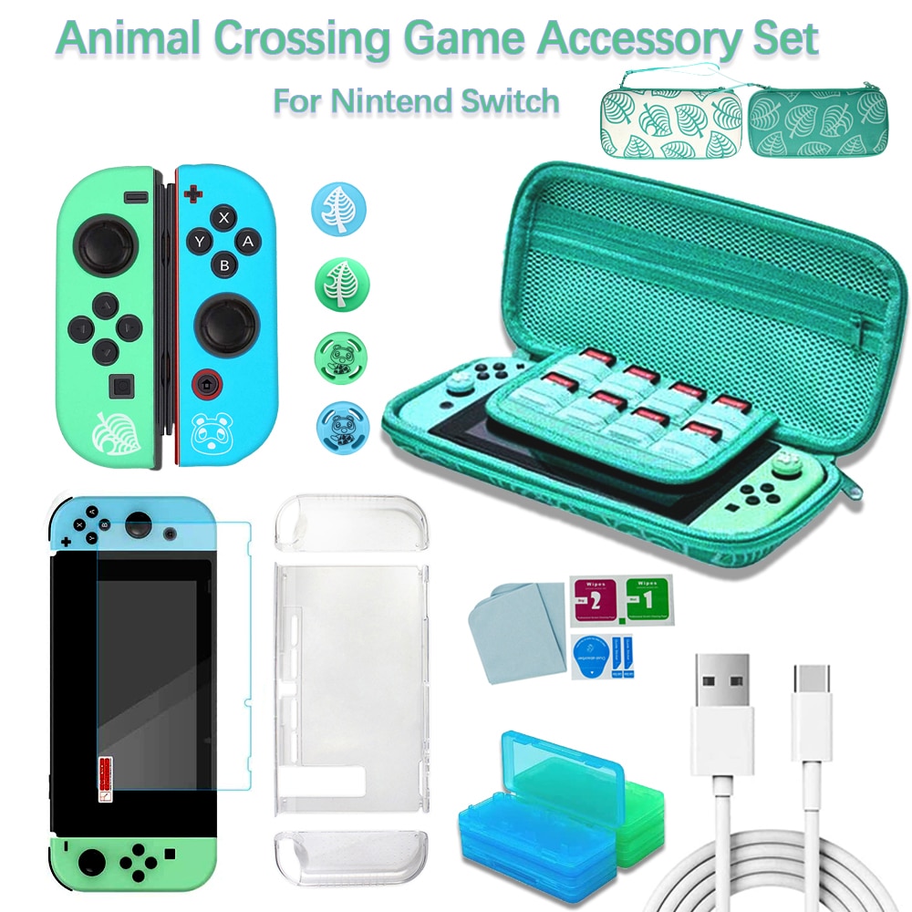 Animal Crossing Game Accessories Kit For Nintendo Switch Carrying Storage Case Screen Protector Joy-Con Protective Cover