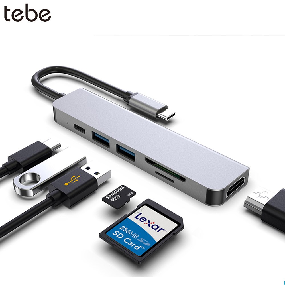 tebe USB C HUB Type-c To HDMI-conpatible PD USB3.0/2.0 SD/TF Card Reader 6 IN 1 Docking Station For MacBook Pro Huawei Mate 30