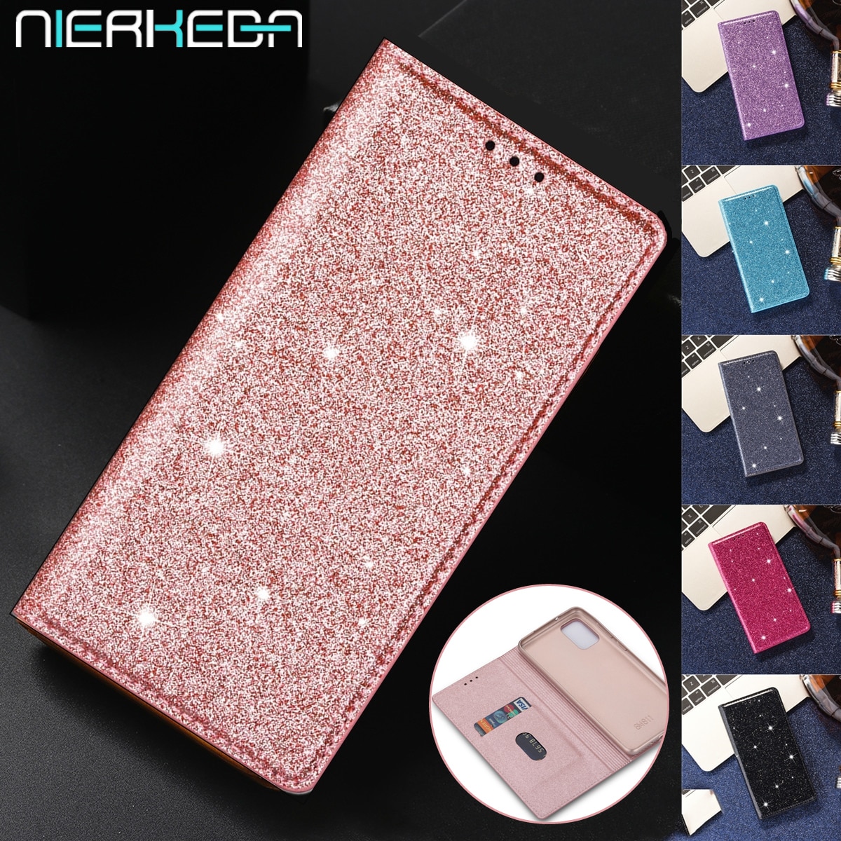 Glitter Leather Magnetic Flip Case for Huawei Mate 20 10 Pro P Smart P40 P30 P20 Lite Pro Y6 Y7 2019 Bling Wallet bag Card Cover