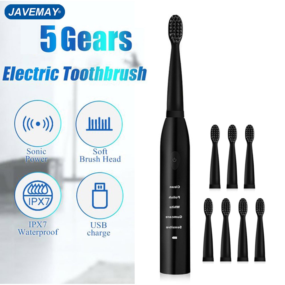 Ultrasonic Sonic Electric Toothbrush USB Charge Tooth Brushes Washable Whitening Soft Teeth Brush Head Adult Timer JAVEMAY J110