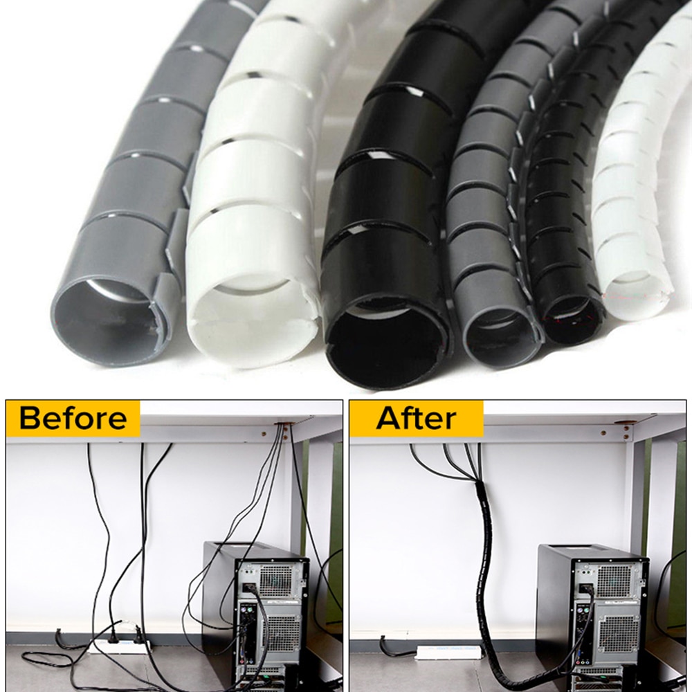 1.5/2M 16/10mm Flexible Spiral Cable Wire Protector Cable Organizer Computer Cord Protective Tube Clip Organizer Management Tool