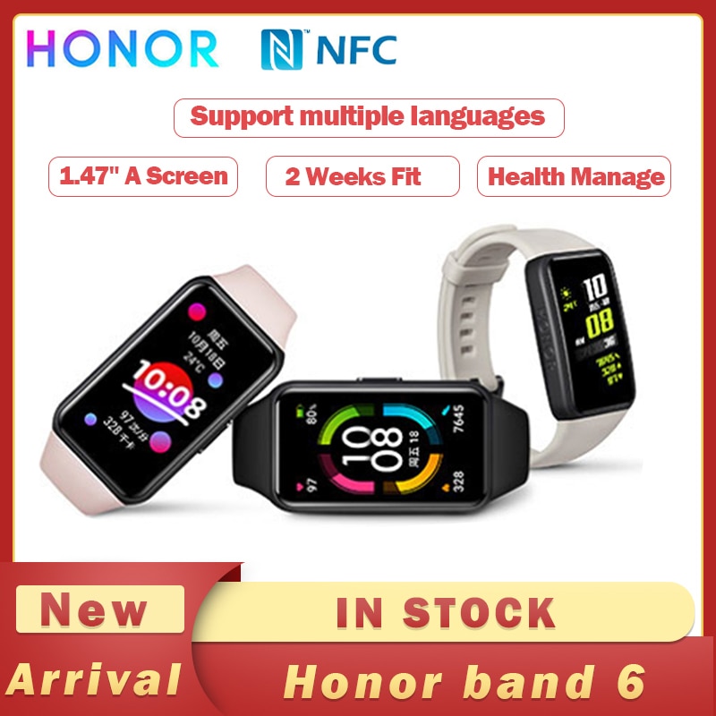 Original Honor Band 6 Smart Bracelet AMOLED Swimming Waterproof Bluetooth Fitness Sleep Heart Rate Monitoring Music Calling