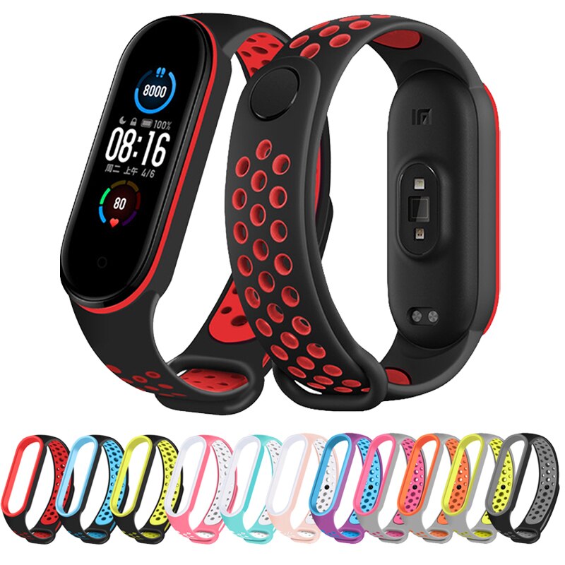 Silicone Strap for Xiaomi Mi Band 6 5 4 3 Two-color Strap Anti-sweat Sport Breathable Buckle Replacement Strap for Mi band 4 3