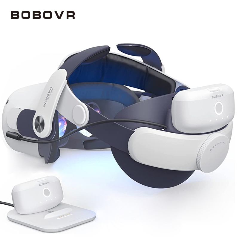 BOBOVR M2 Pro Battery Head Strap Compatible with Oculus Quest2 with Ultra-Thin Twin Charger Station Chaging Replace Battery