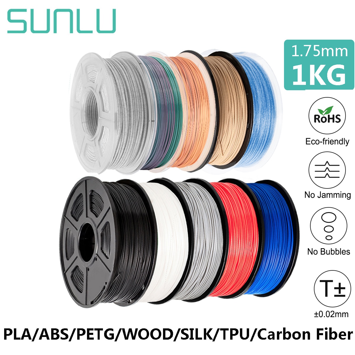 SUNLU PETG/ABS/SILK/TPU/PLA Filament 1.75mm 1Roll High Quality 100% No  Bubble Consumable for 3D Printer Fast Shipping Russian