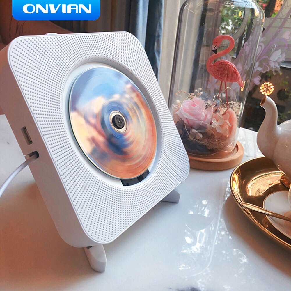Onvian Wall Mounted CD Player Surround Sound FM Radio Bluetooth USB MP3 Disk Portable Music Player Remote Control Stereo Speaker