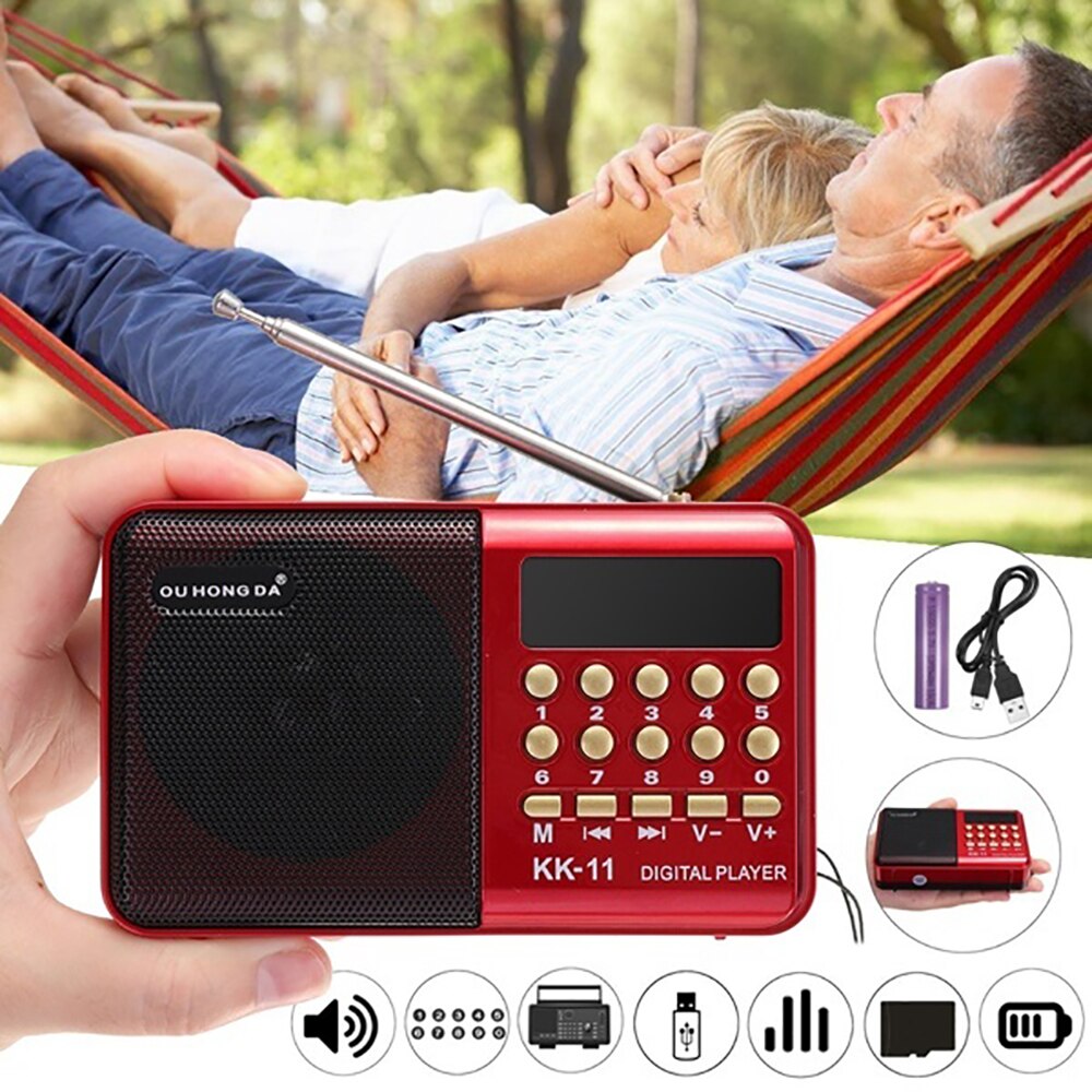 Mini Portable Handheld K11 Radio Speakers Rechargeable Digital FM USB TF MP3 Player Speaker Multifunctional Telescopic Antenna