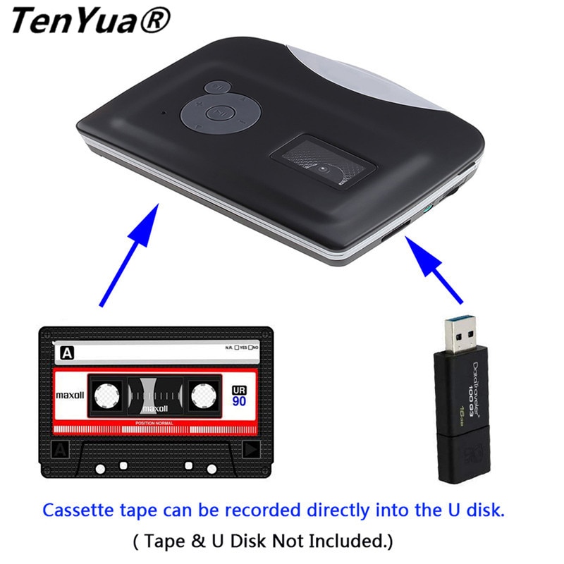Ezcap USB Cassette Capture Cassette Tape-to-MP3 Converter Into Computer Stereo HiFi Sound Quality Mega Bass