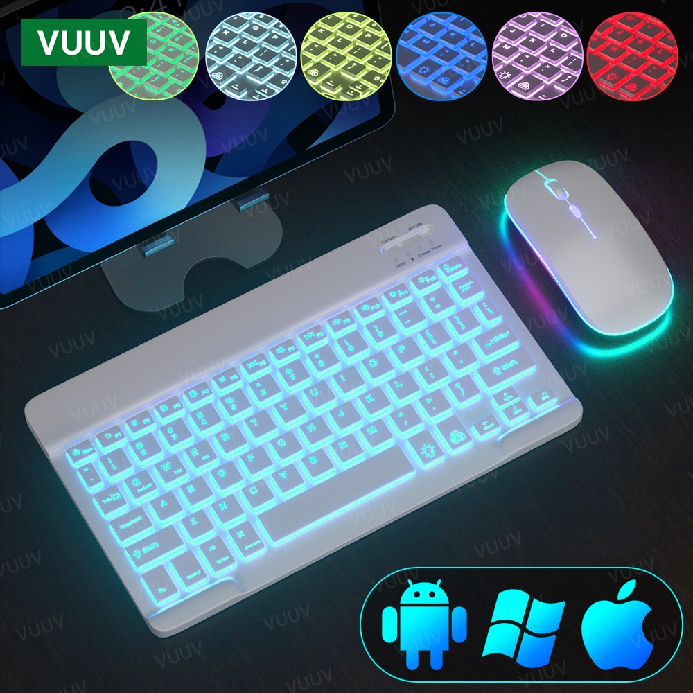 For iPad Tablet Keyboard With Backlit Wireless Bluetooth-compatible Keyboard Mouse For Android Windows iOS Tablet Phone Laptop