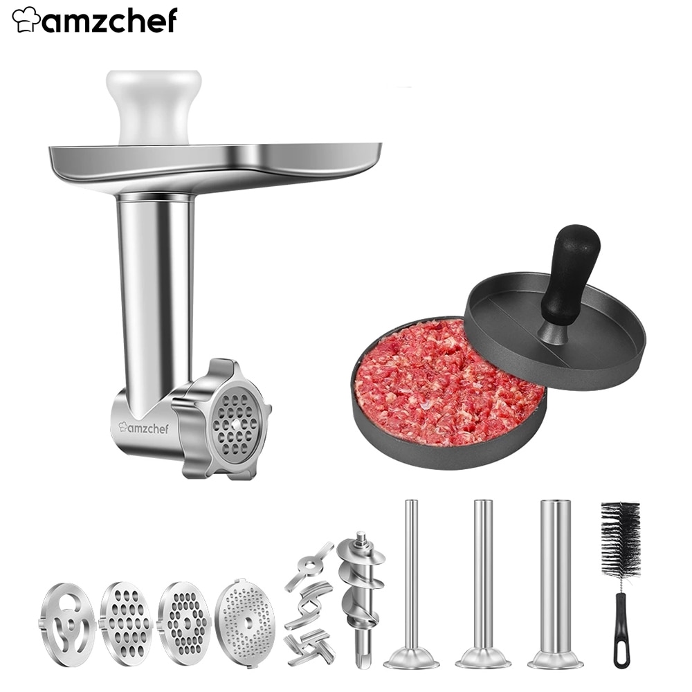 AMZCHEF Kitchenaid Accessories Food Grinder Attachment Slicer and Shredder Meat Stuffer For KitchenAid Stand Mixer Accessories