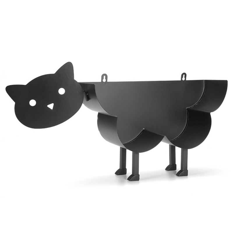 Black Cat Toilet Paper Holder Vertical Bathroom Iron Storage Standing Crafts Ornaments Kitchen Paper Roll Holder Decor