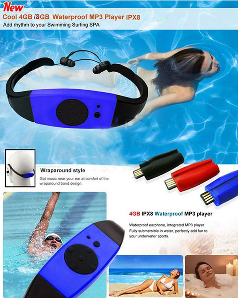 003 4GB/8GB Waterproof IPX8 Diving Swimming Surfing MP3 Player Headset Music Player