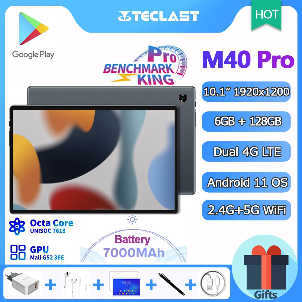 Teclast M40 Pro 10.1 Inch Tablet Android 11 Octa Core 6GB RAM 128GB ROM 1920x1200 FHD 4G LTE 5G WiFi Type-C GPS 7000mAh планшет