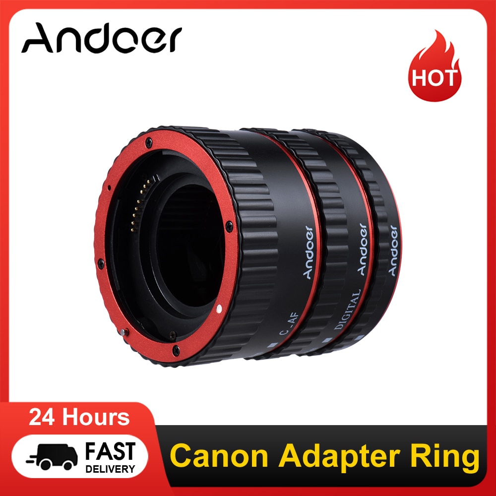 Andoer Colorful Metal TTL Auto Focus AF Macro Extension Tube Ring for Canon EOS EF EF-S 60D 7D 5D II 550D Red