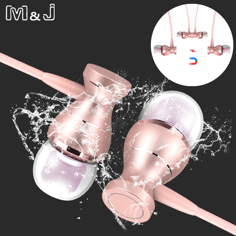 M&J J9 Metal Magnetic Sport Running Earphone In-Ear Earbuds Clarity Stereo Sound With Mic Headset For Mobile Phone MP3 MP4 PC