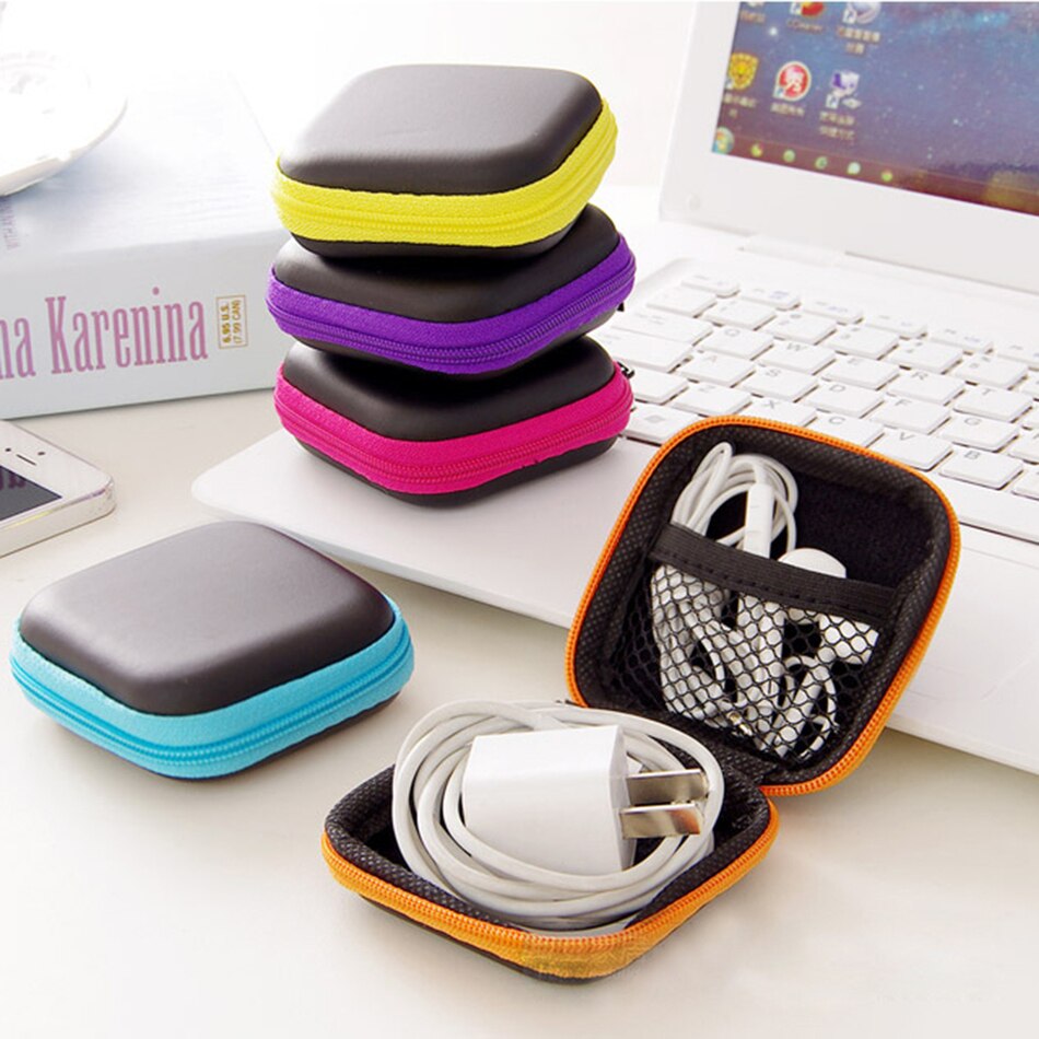 5 Colors Portable Zipper Hard Headphone Case PU Leather Earphone Bag Protective Usb Cable Organizer  Mini Earbuds Pouch Case