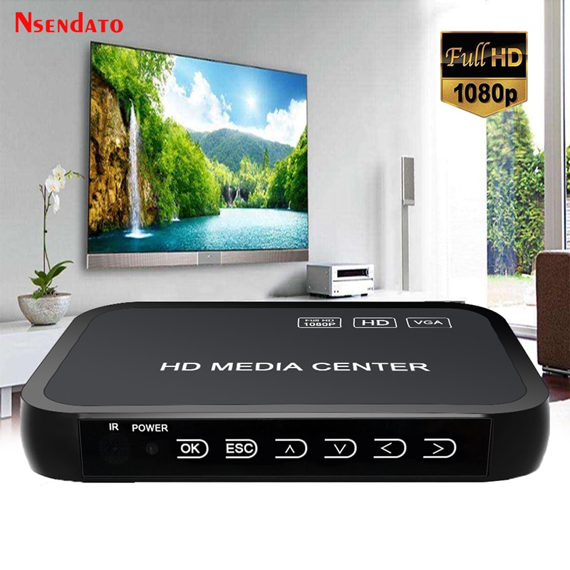 1080P Full HD media video player Center For HD VGA AV USB SD/MMC Port Remote Control YPbPr Cable for SD U-Disk USB hard disk